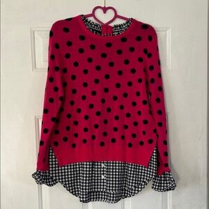 Crown & Ivy Red Sweater with Black Dots